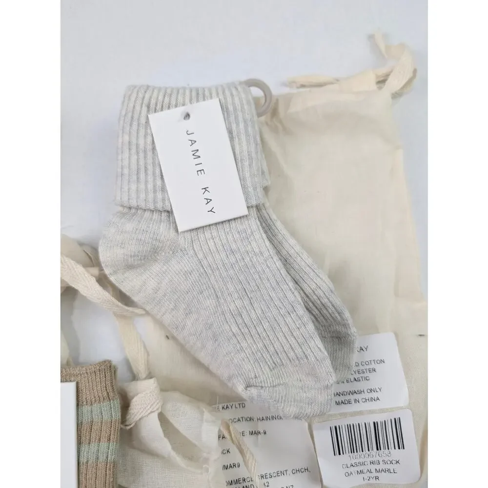Jamie Kay 3 Pair 1-2 Year Sock Bundle Foldover Gray & Oatmeal Brayden Bronzed